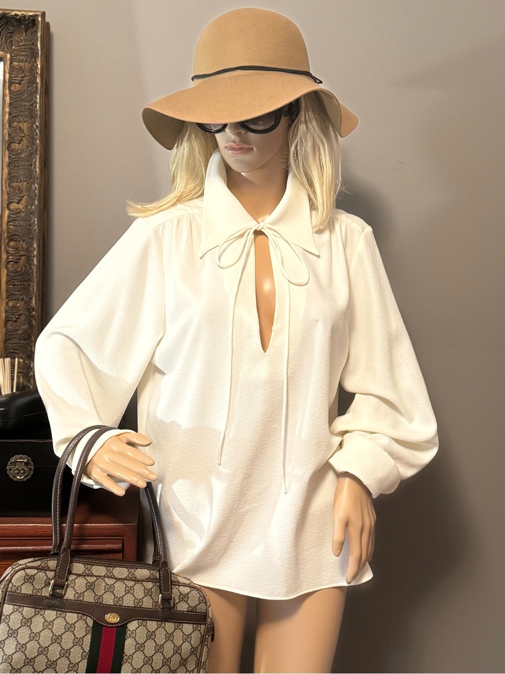 See By Chloe Cream Tie-Neck Long Sleeve Blouse